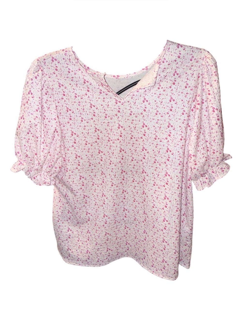 Light Pink Floral Puff Sleeve Blouse with Ruffled Cuffs